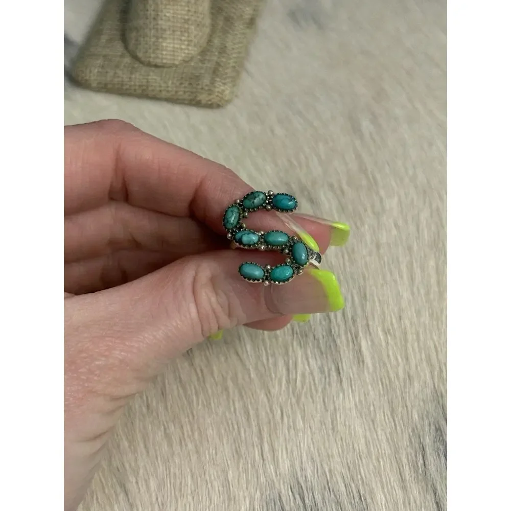 Sterling Silver 925 Blue Turquoise Multi-stone Letter Initial S Ring Size 9